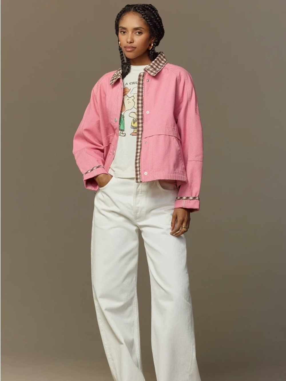 NEW Anthropologie Lexie Pink Gingham Workwear jacket - XS
